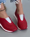 Pantofi Piele Naturala Casual Dama Rosii Cu Accesoriu XH-2074
