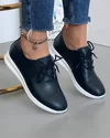 Pantofi Piele Naturala Dama Cu Siret Si Perforatii Bleumarin AW386 2