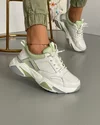 Pantofi Piele Naturala Eva - Alb + Verde 1