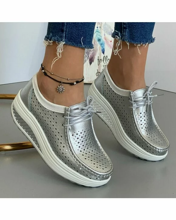 Pantofi Piele Naturala Gaia - Silver