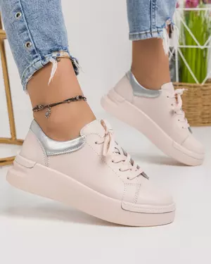 Pantofi Roz Cu Argintiu Din Piele Naturala Casual AW363