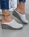 Papuci Cu Platforma Piele Naturala Perforati Albi AK522 3