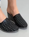 Papuci Din Piele Naturala Cu Platforma Perforati Negri AK080 4