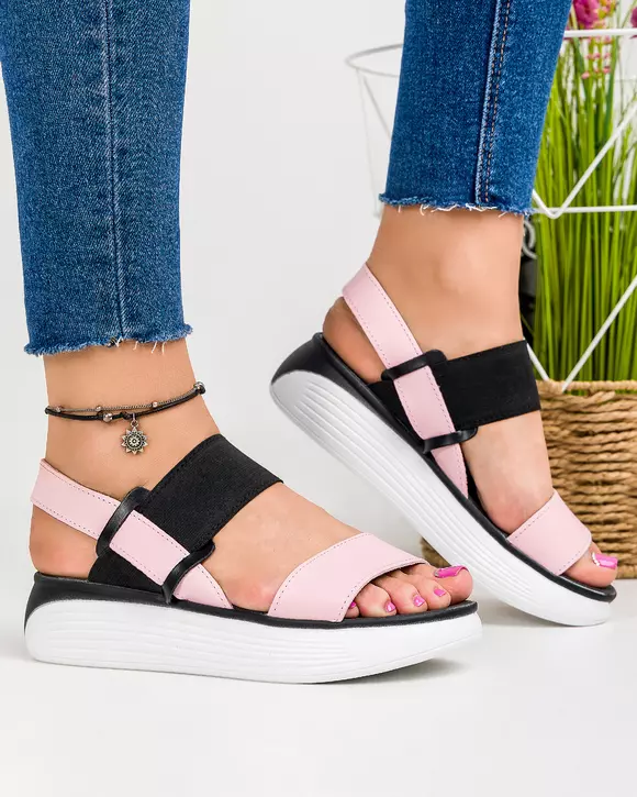Sandale dama piele naturala roz cu talpa alba PV186