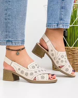 Sandale Decupate Piele Naturala Bej JY68912