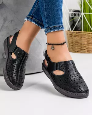 Sandale Perforate Dama Piele Naturala Negre JY3083