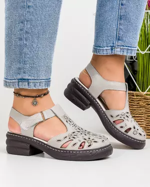 Sandale Perforate Piele Naturala Gri JY6946