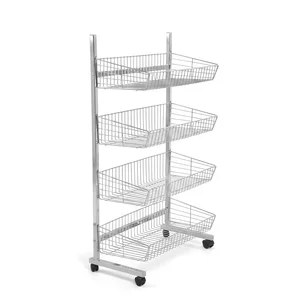 Raft de expunere cromat cu 4 niveluri – stand mobil pentru magazin, 70 cm