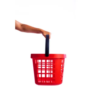 Cos supermarket plastic cu 1 maner 26 litri - Rosu