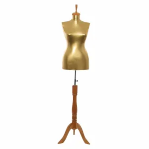 Bust Auriu Dama Cu Picior Trepied Din Lemn Natur