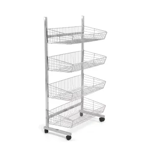 Raft de expunere cromat cu 4 niveluri – stand mobil pentru magazin, 70 cm