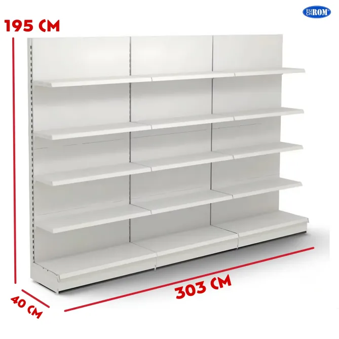 Rafturi de perete alb , inaltime 195 cm, lungime 303 cm, baza 40 cm, polite 40 cm picture - 2