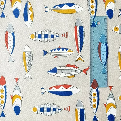 Canvas Linen Look Fabric - Colored Fish