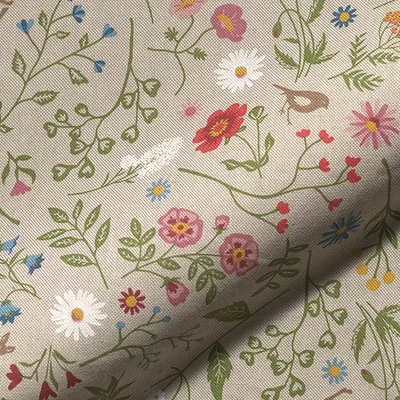 Canvas Linen Look Fabric - Floral Animal Garden
