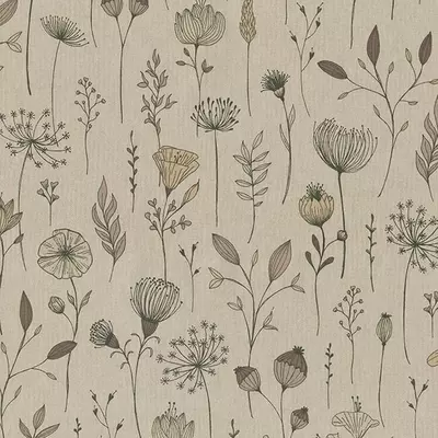 Canvas Linen Look Fabric - Hand Drawn Flowers