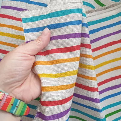 Canvas Linen Look Fabric - Rainbow Stripes