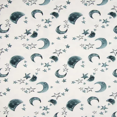 Copy name: Printed Cotton Jersey - Stars and Moon Dusty Blue