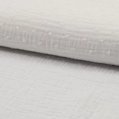 Cotton embroidery double gauze -  Dobby White - cupon 85cm