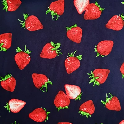 Cotton Poplin - Delicious Strawberries Navy