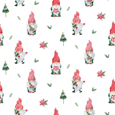 Digital print Poplin - Christmas Gnomes White