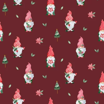 Digital print Poplin - Christmas Gnomes Wine
