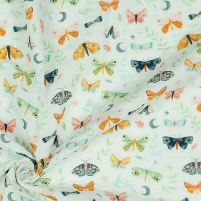 Digital Printed Double Gauze - Butterfly White