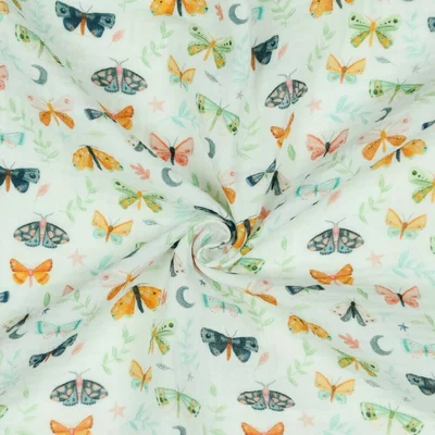 Digital Printed Double Gauze - Butterfly White