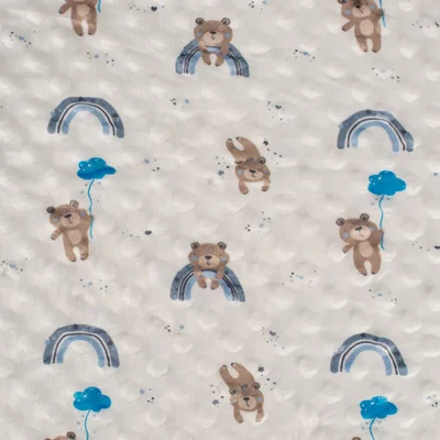 Minky Dot Fleece Fabric - Bears & Rainbows Dusty Blue