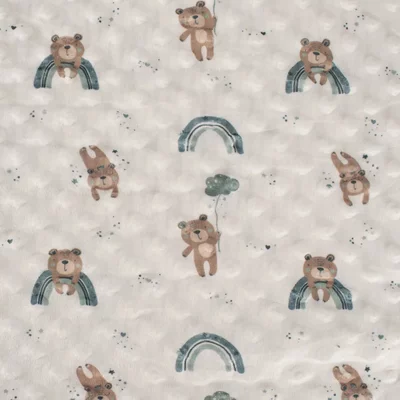 Minky Dot Fleece Fabric - Bears & Rainbows Dusty Mint