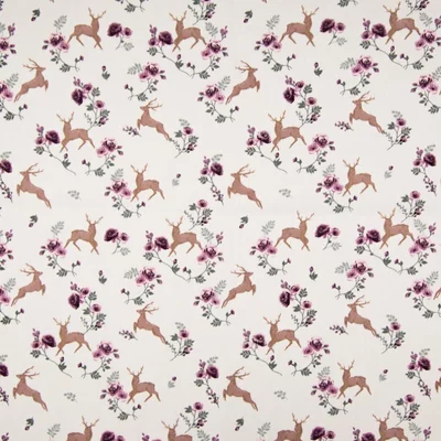 Poplin Cotton print - Deer and Roses Ivory