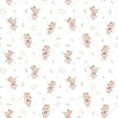 Poplin Digital Printed - Fairy Mouse White