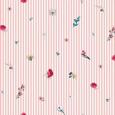 Poplin Digital Printed - Flowers and Stripes Pink