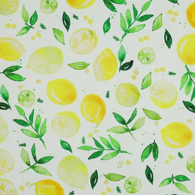 Poplin Digital Printed - Lemons Big White