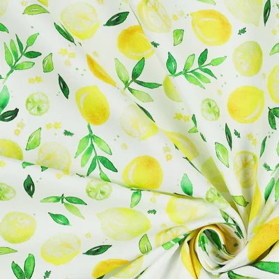 Poplin Digital Printed - Lemons Small White