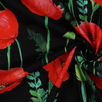 Poplin Digital Printed - Poppy Flowers black