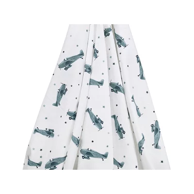 Printed Cotton Jersey - Airplanes Dusty Green
