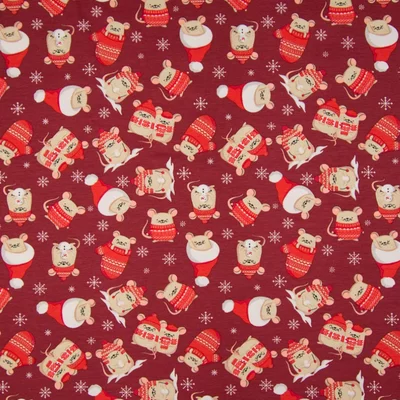 Printed Cotton Jersey - Christmas Mouse Red