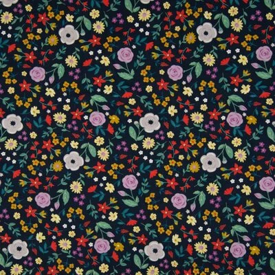 Printed Cotton Jersey - Flowers Navy