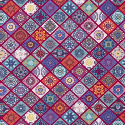Printed Cotton poplin - Abstract Mandala Wine