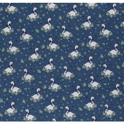 Printed Cotton - Swans Steel Blue