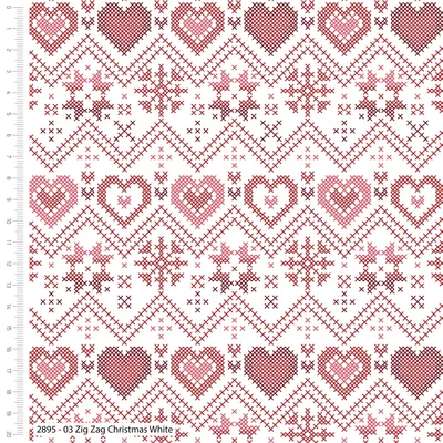 Printed Cotton - Zig Zag Christmas White - cupon 75cm