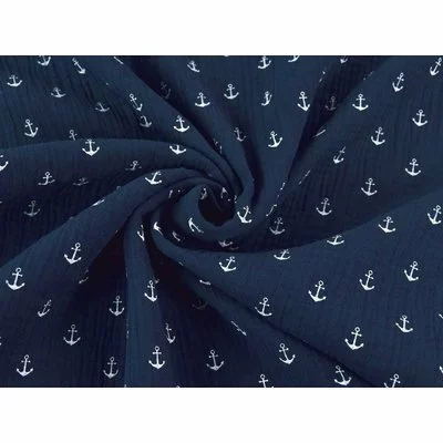 Printed Musselin - Anchors Navy