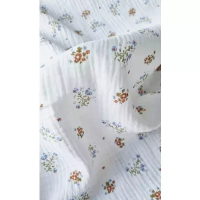 Printed Musselin - Little Flowers White-Blue