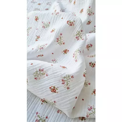 Printed Musselin - Little Flowers White-Red