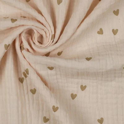 Printed Musselin - Small Hearts Sand