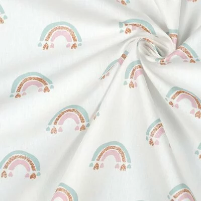 Printed Poplin - Glitter Rainbows White- cupon 1 m