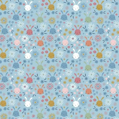 Printed Poplin - Sweet Bunny Light Blue