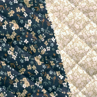 Quilted Cotton - Elona Navy Caramel