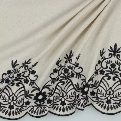 Viscose Linen Embroidery Border- Scallop Floral