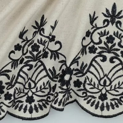 Viscose Linen Embroidery Border- Scallop Floral